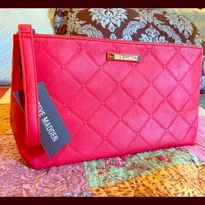 Steve Madden red wristlet cosmetic bag
